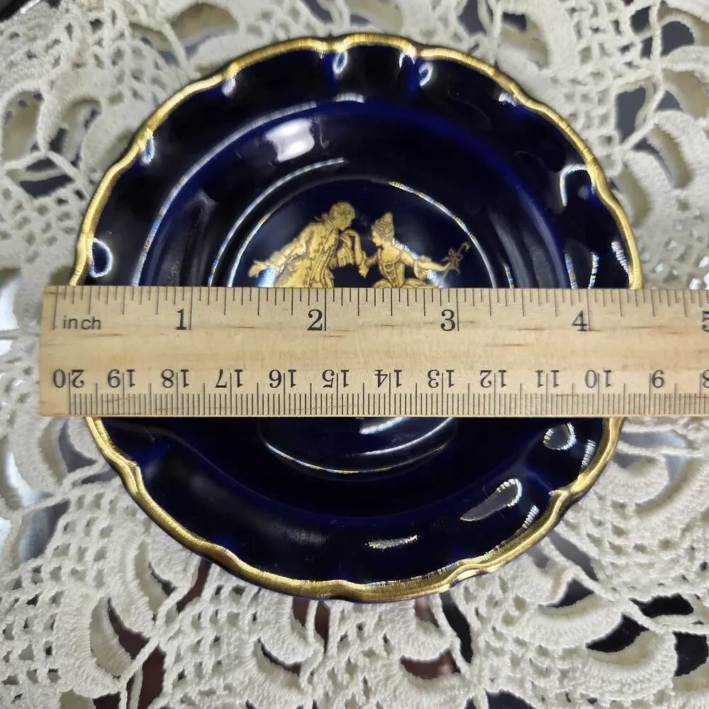 Vintage Limoges Veritable Blue De Four Cobalt Blue Gold Nappy Trinket Dish